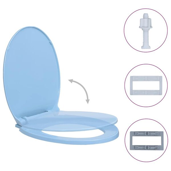 vidaXL Si&egrave;ge de toilette &agrave; fermeture en douceur Bleu Ovale