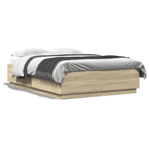 vidaXL Cadre de lit avec LED sans matelas chêne sonoma 150x200 cm