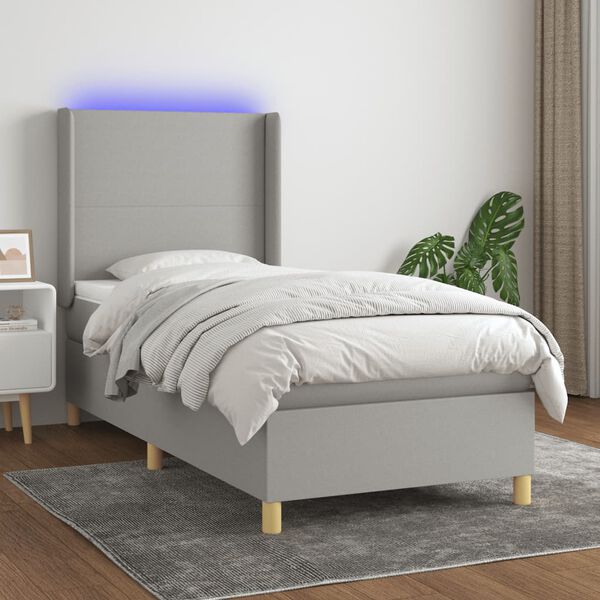 vidaXL Sommier &agrave; lattes de lit matelas LED Gris clair 100x200 cm Tissu