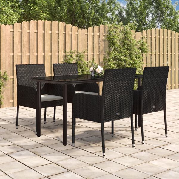 vidaXL Ensemble &agrave; manger de jardin coussins 5pcs Noir R&eacute;sine tress&eacute;e