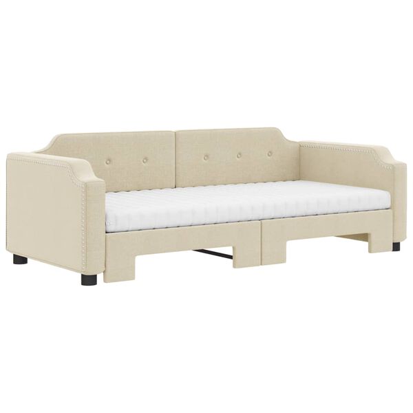 vidaXL Lit de jour avec gigogne et matelas cr&egrave;me 90x200 cm tissu