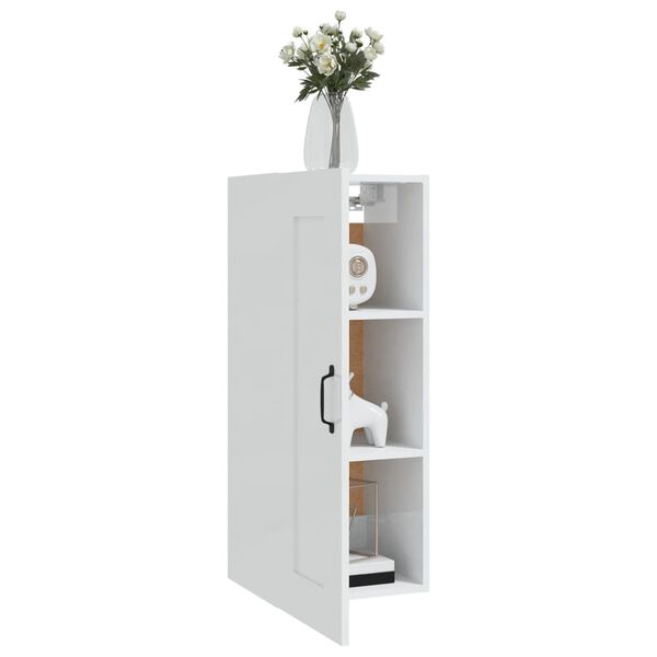 vidaXL Armoire suspendue Blanc brillant 35x34x90 cm Bois d'ing&eacute;nierie