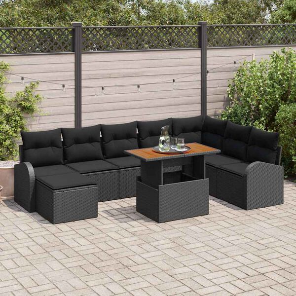 vidaXL Ensemble de canap&eacute; de jardin avec coussin 9 pcs Noir