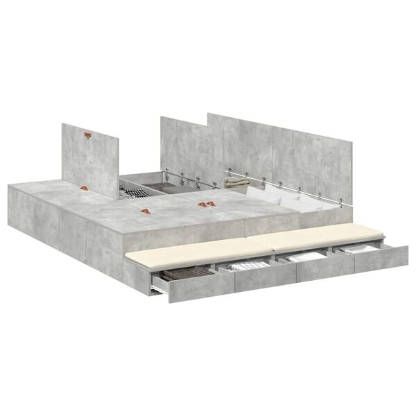 vidaXL Cadre de lit avec rangement Gris b&eacute;ton 180 cm Bois d'ing&eacute;nierie
