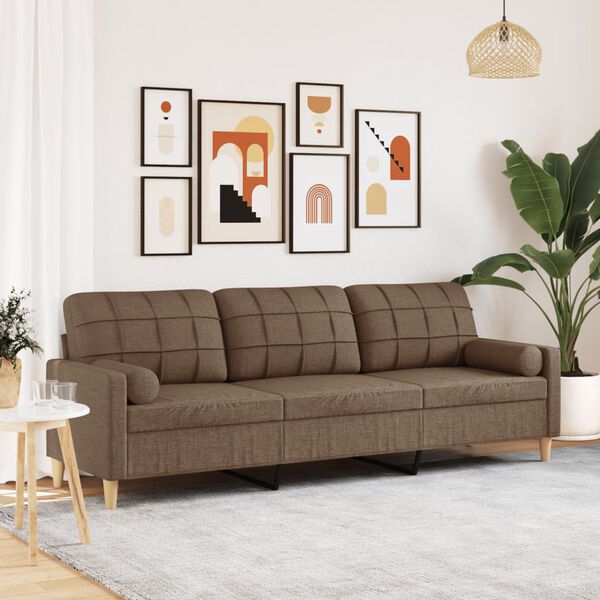 vidaXL Canap&eacute; 3 places avec oreillers d&eacute;coratifs marron 210 cm tissu