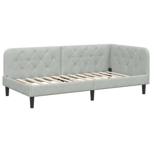 vidaXL Cadre de lit d'angle Gris clair 90 x 190 cm Velours