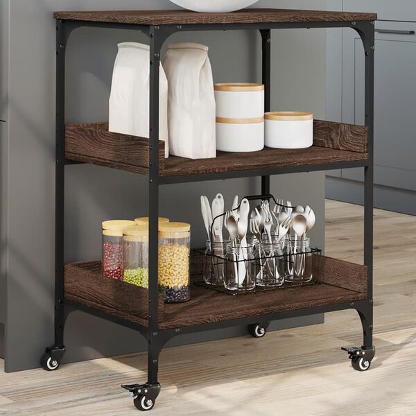 vidaXL Chariot de cuisine ch&ecirc;ne marron 60x41x80,5 cm bois d'ing&eacute;nierie