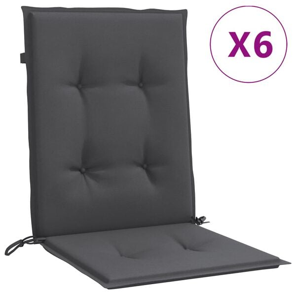 vidaXL Coussins de chaise &agrave; dossier bas lot de 6 anthracite m&eacute;lang&eacute;