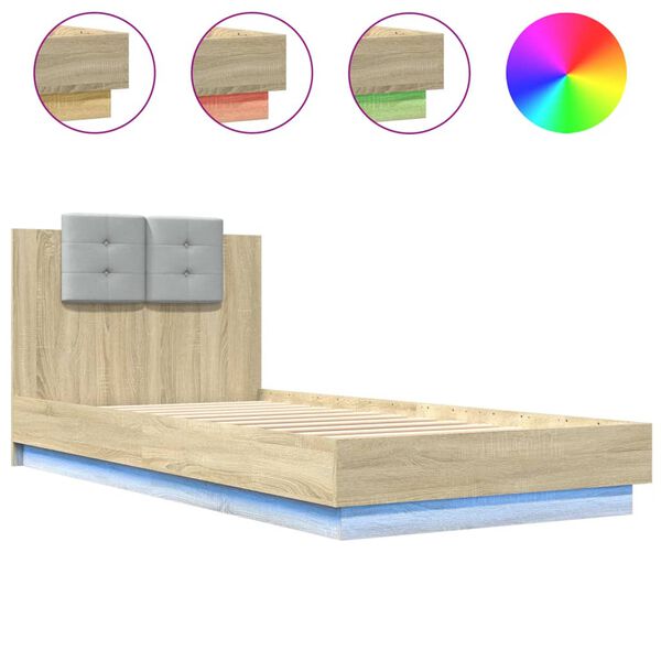 vidaXL Cadre de lit avec LED sans matelas ch&ecirc;ne sonoma 90x200 cm