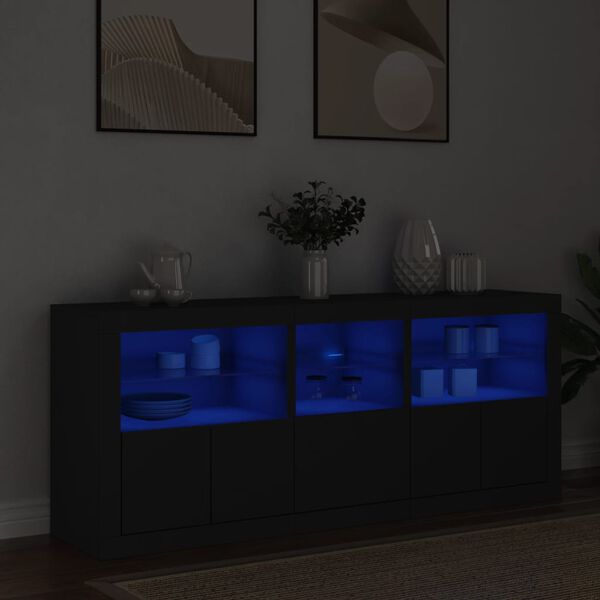 vidaXL Buffet avec lumières LED noir 162x37x67 cm