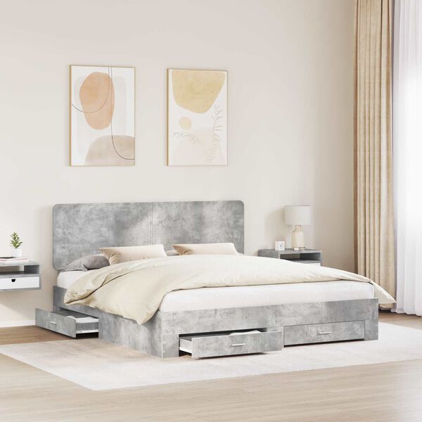 vidaXL Cadre de lit Gris b&eacute;ton 200 x 200 cm Bois d'ing&eacute;nierie