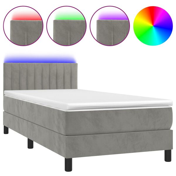 vidaXL Sommier &agrave; lattes de lit et matelas et LED Gris clair 90x200cm