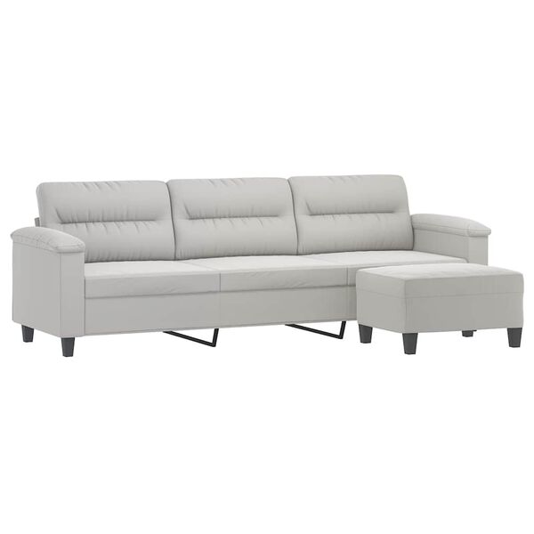 vidaXL Canap&eacute; 3 places repose-pieds Gris clair 210 cm Tissu microfibre