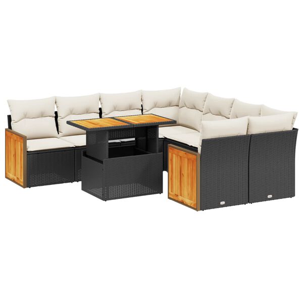 vidaXL Salon de jardin 9 pcs avec coussins noir r&eacute;sine tress&eacute;e