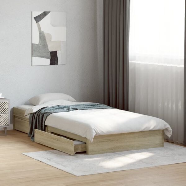 vidaXL Cadre de lit avec tiroirs sans matelas chêne sonoma 90x190 cm