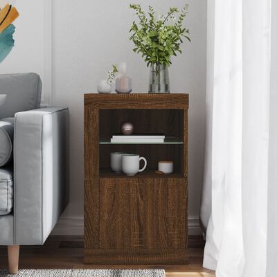 vidaXL Armoire latérale avec lumières LED chêne marron bois ingénierie