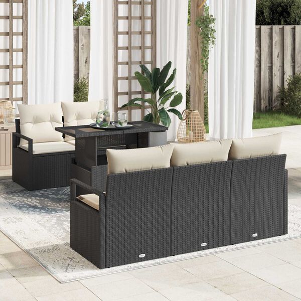 vidaXL Ensemble de canap&eacute; de jardin avec coussin 6 pcs Noir Poly rotin