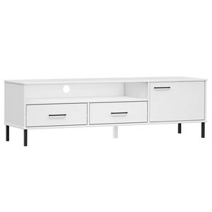 vidaXL Meuble TV avec pieds en m&eacute;tal Blanc Bois de pin massif OSLO