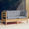 vidaXL Canap&eacute; 2 places de jardin et coussins gris Bois de pin solide