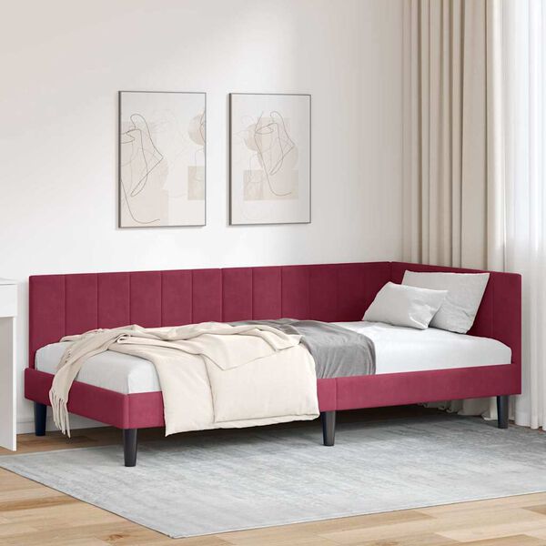 vidaXL Cadre de lit d'angle Bordeaux 100 cm x 200 cm Velours
