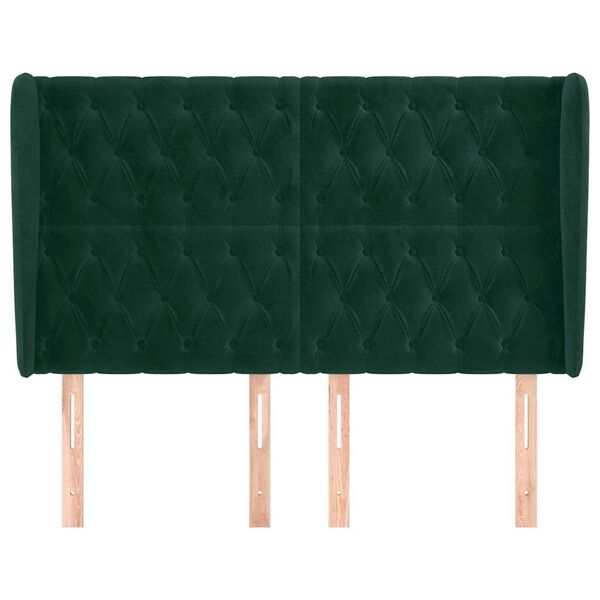 vidaXL T&ecirc;te de lit avec oreilles Vert fonc&eacute; 163x23x118/128 cm Velours