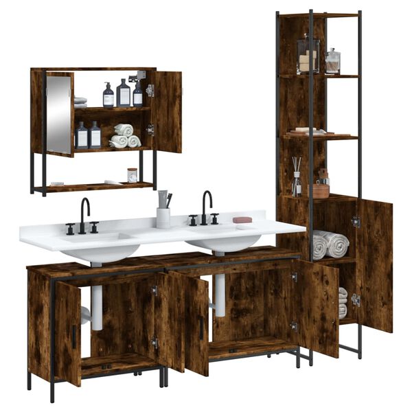 vidaXL Ensemble de meubles de salle de bain 4 pcs Ch&ecirc;ne fum&eacute; Bois