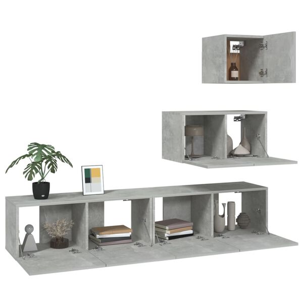 vidaXL Ensemble de meubles TV 4 pcs Gris b&eacute;ton Bois d'ing&eacute;nierie