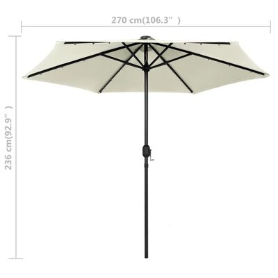 vidaXL Parasol avec LED et mât en aluminium 270 cm Blanc sable