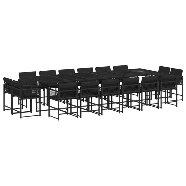 vidaXL Ensemble &agrave; manger de jardin 17 pcs coussins noir r&eacute;sine tress&eacute;e