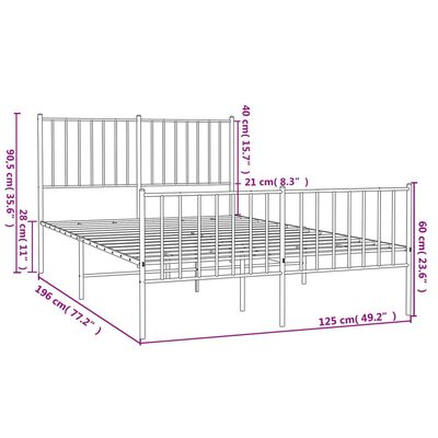 vidaXL Cadre de lit métal sans matelas et pied de lit blanc 120x190 cm