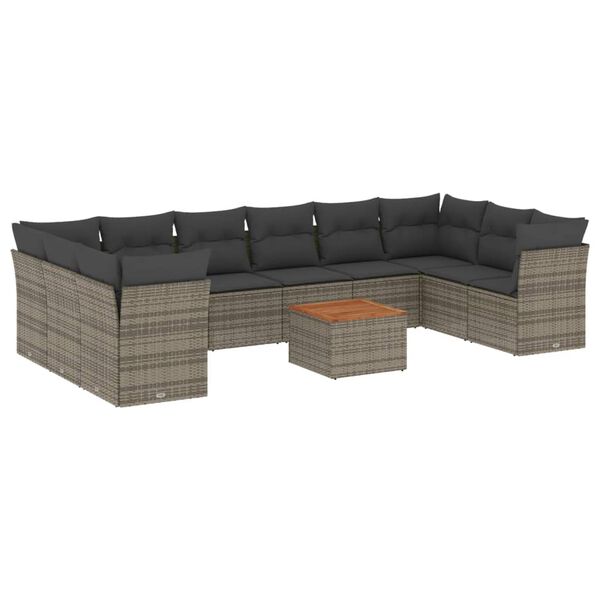 vidaXL Salon de jardin 11 pcs avec coussins gris r&eacute;sine tress&eacute;e