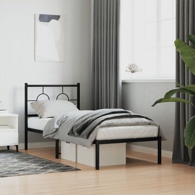 vidaXL Cadre de lit métal sans matelas avec tête de lit noir 75x190 cm