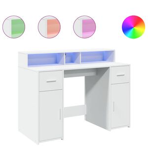 vidaXL Bureau avec lumi&egrave;res LED blanc 120x55x91 cm bois d'ing&eacute;nierie