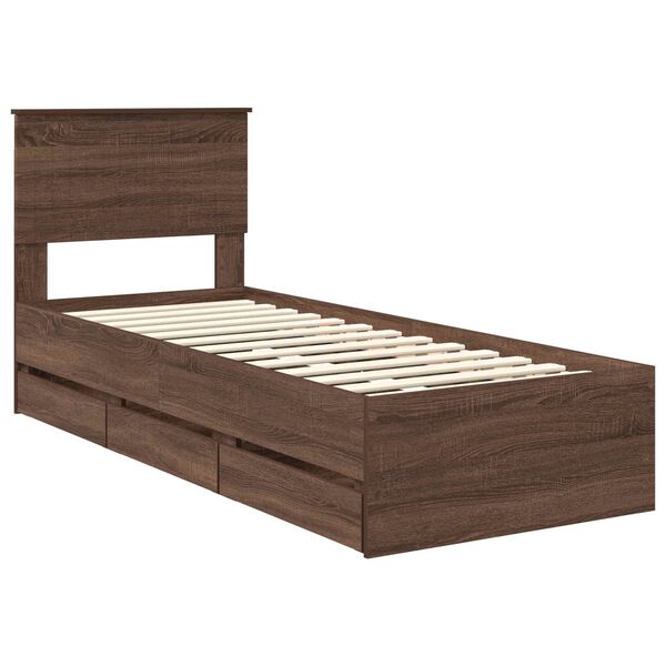 vidaXL Cadre de lit avec tiroir Ch&ecirc;ne brun 75 x 190 cm Bois Ing&eacute;nierie