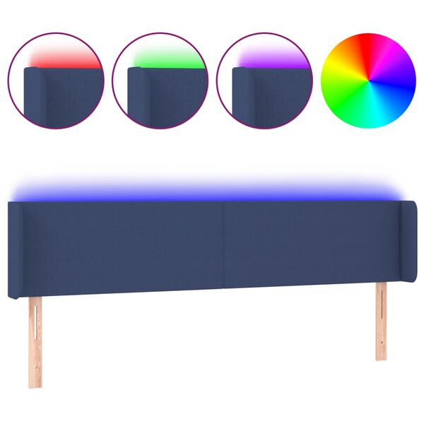 vidaXL T&ecirc;te de lit &agrave; LED Bleu 183x16x78/88 cm Tissu
