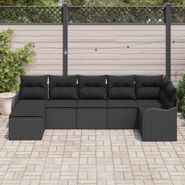 vidaXL Ensemble de canap&eacute; de jardin 7 pcs Noir polyrotin
