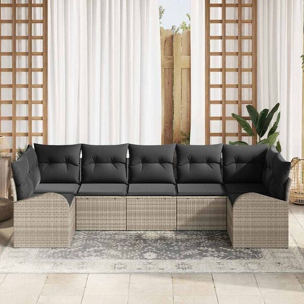 vidaXL Ensemble de canap&eacute; de jardin 7 pcs Gris clair Poly Rattan