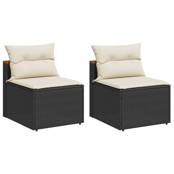 vidaXL Canap&eacute;s de jardin sans accoudoirs avec coussins 2 pcs noir