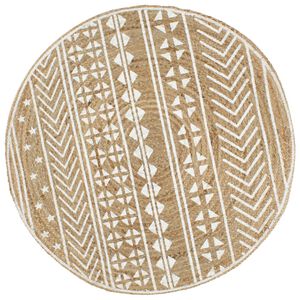 vidaXL Tapis fait &agrave; la main Jute avec imprim&eacute; blanc 120 cm