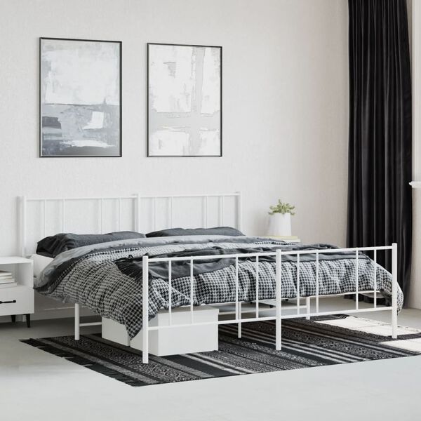 vidaXL Cadre de lit m&eacute;tal sans matelas et pied de lit blanc 200x200 cm