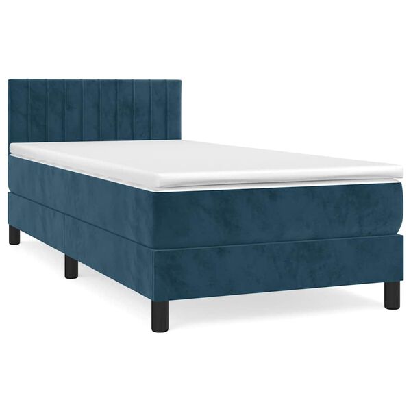 vidaXL Sommier &agrave; lattes de lit et matelas Bleu fonc&eacute; 80x200 cm Velours