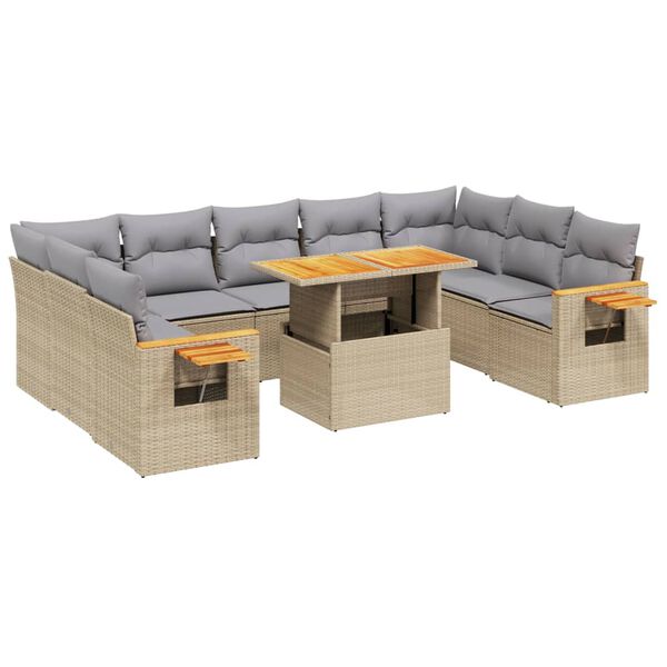 vidaXL Salon de jardin avec coussins 10 pcs beige r&eacute;sine tress&eacute;e