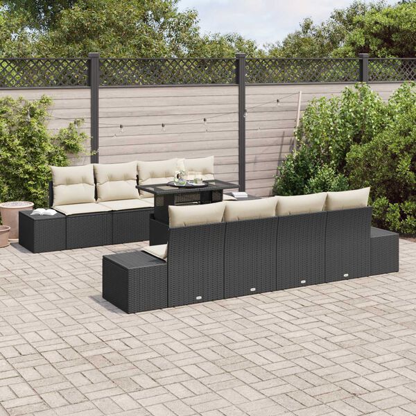vidaXL Ensemble de canap&eacute; de jardin avec coussin 9 pcs Noir et Cr&egrave;me