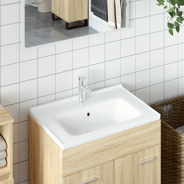 vidaXL &Eacute;vier salle de bain blanc 61x48x19,5 cm rectangulaire c&eacute;ramique