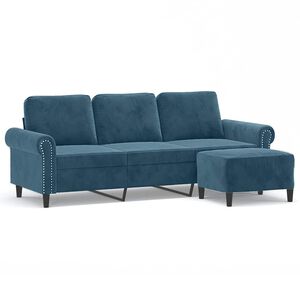 vidaXL Canap&eacute; &agrave; 3 places avec repose-pieds Bleu 180 cm Velours