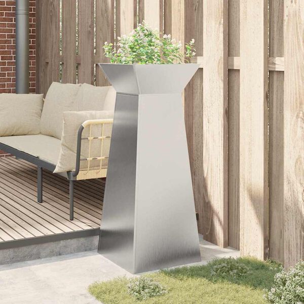 vidaXL Jardini&egrave;re &agrave; pilier Argent 40 x 40 x 100 cm