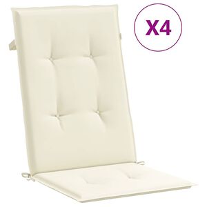 vidaXL Coussins de chaise de jardin dossier haut lot de 4 cr&egrave;me tissu