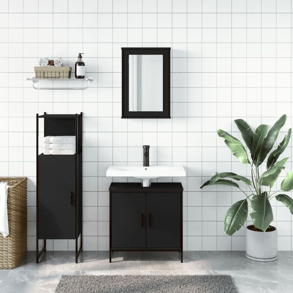 vidaXL Ensemble de meubles salle de bain 3 pcs noir bois d'ing&eacute;nierie