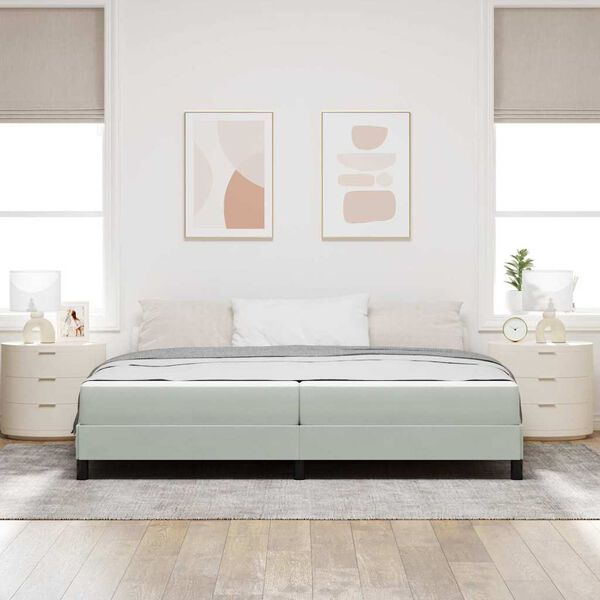 vidaXL Lit &agrave; ressorts avec matelas Gris clair 200 x 200 cm tissu