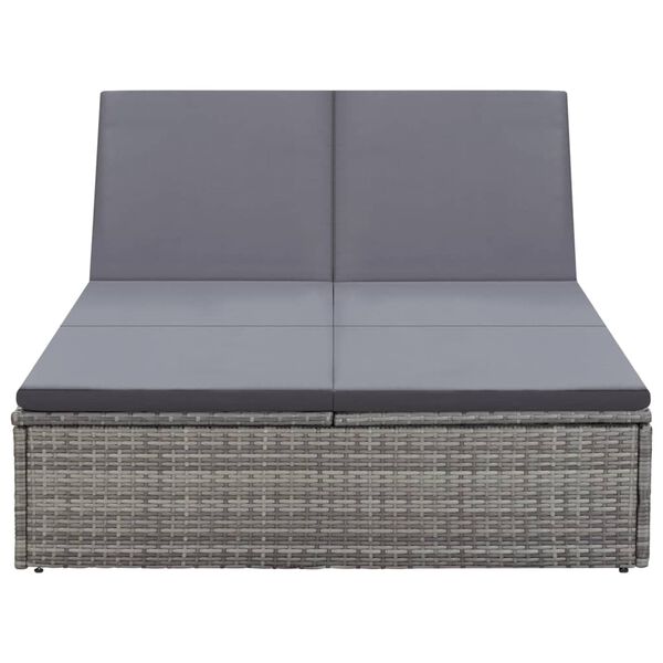 vidaXL Chaise longue double avec coussin R&eacute;sine tress&eacute;e Gris